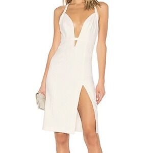 NBD Revolve Offense Sheath Plunge V neck mini dress side slit size M